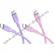 Goobay Silicone Cable USB-C szilikonk�bel 2db/csomag 1,5m 60W 3A lila, pink