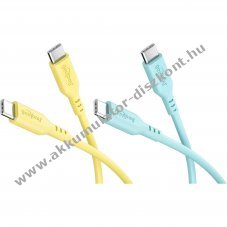 Goobay Silicone Cable Tropic Glow USB-C 1,5m 60W 3A 2db/csomag s�rga,t�rkiz