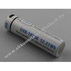 Hengeres cella 18650 Akkumul�tor 3,7V 3300mAh 12,2Wh USB-C t�lt�porttal Li-ion