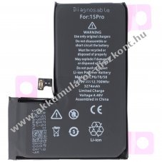 Helyettes�t� Akkumul�tor iPhone 15 Pro 3,87V 3274mAh 12,7Wh diagnosztiz�lhat� be�p�tett Li-Polymer