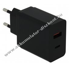 Voltronic VTPro GaN PD36W USB-C t�lt� fekete 1xUSB-C 1xUSB-A PD3.0 QC3.0