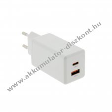VTPro GaN PD65W h�l�zati adapter feh�r 1xUSB-C 1xUSB-A PD3.0 QC3.0